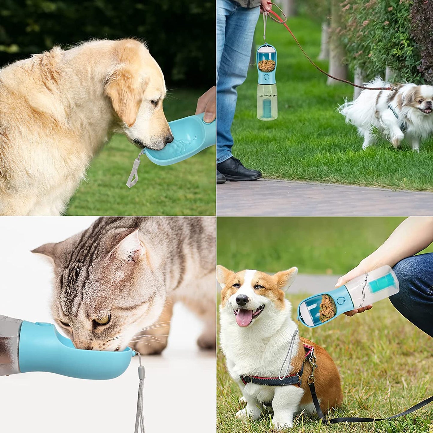 Multifunktionale Hund & Katze Wasserflasche Travel Buddy 3-in-1 Wasser Leckerli Kottüten