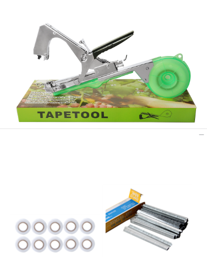 PLANTFIXPRO Schnellbinder für Pflanzen, Tomaten, Gurken, Rosen, Obstgarten, Weinpergola, Paket Zange + 10 Bandrollen + 10.000 Heftklammern
